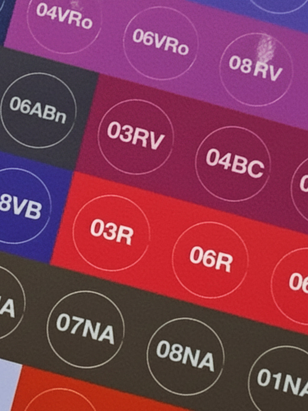 Waterproof colorful hair color formula label sheets for Redken Shades EQ bottle caps on a white background