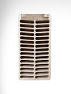 Wall-mounted wooden shelf  showing hardware on a white background for hair color bottles