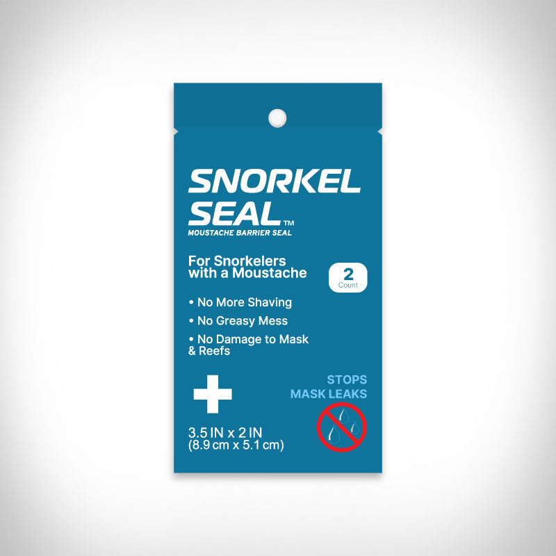 SnorkelSeal packaging on a white background for snorkeler's mustache to stop mask leaks